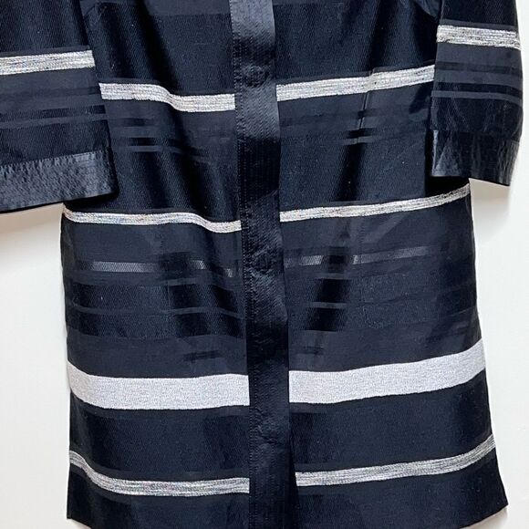 NWOT Per Se by Carlisle Black White Stripe Satin Trim Trench Coat Womens Sz 0 - Picture 10 of 11